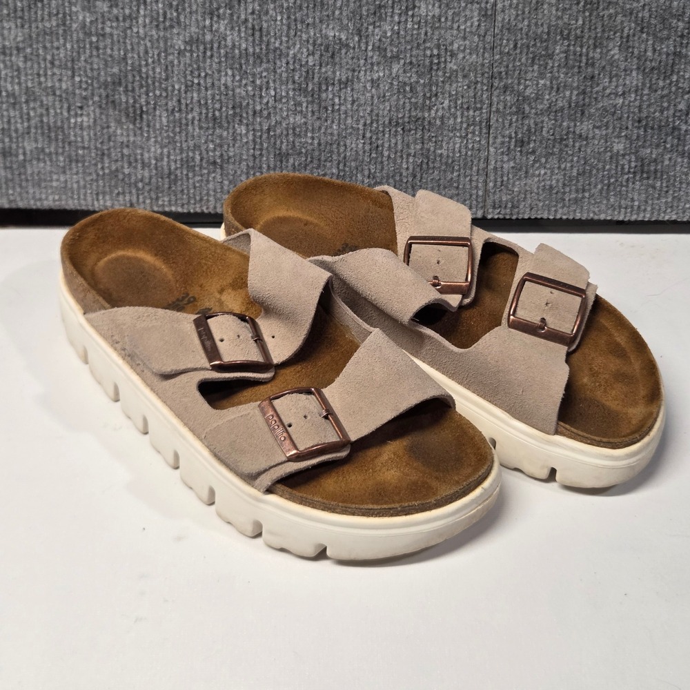 Birkenstock Papillio Arizona Chunky Platform Sandals Taupe Suede 39 8-8.5